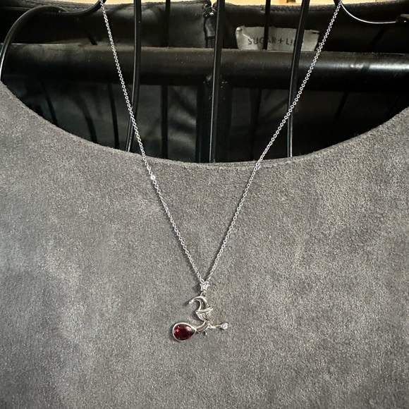 Silver 925 Witch on Broomstick Pendant with. Garnet Stone and Silver 925 Chain - Picture 12 of 13